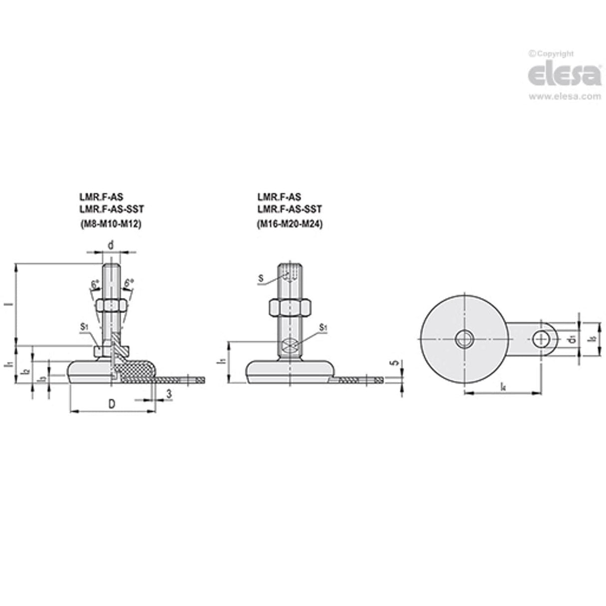 Levelling feet, ground mounting-LMR.F-80-AS-SST-M20x150