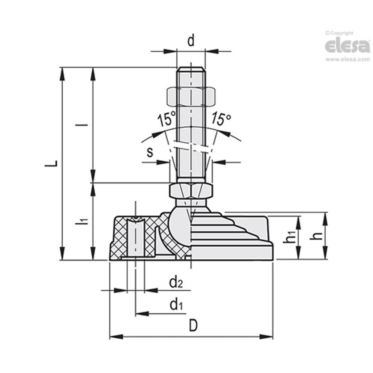Levelling feet, ground mounting-LV.F-125-24-SST-M16x158