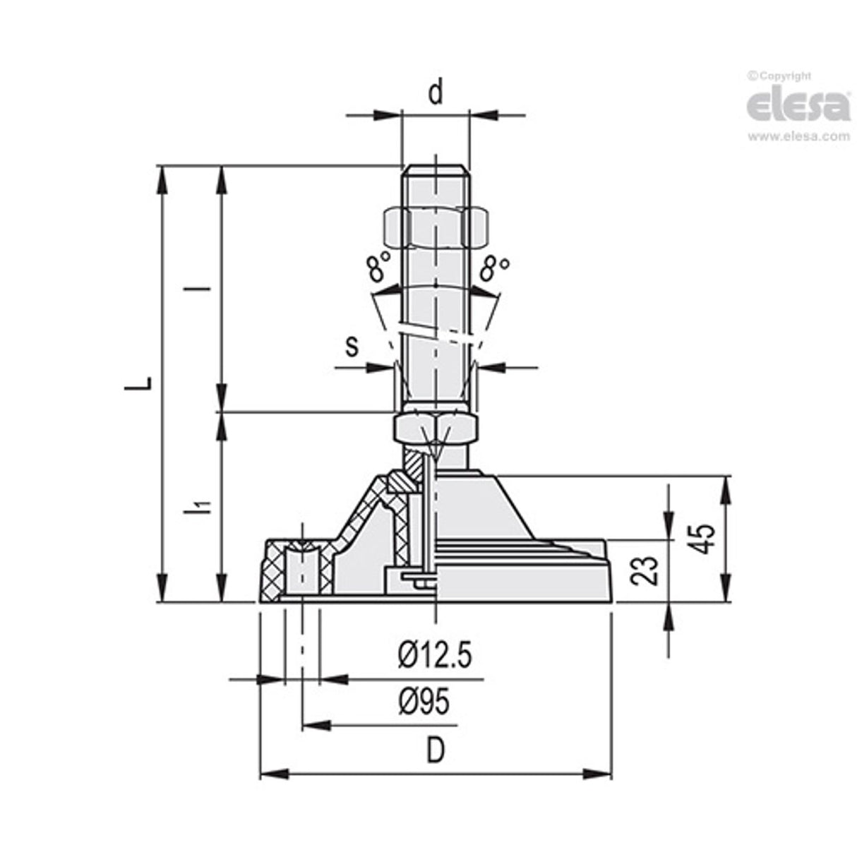 Levelling feet, ground mounting-LV.F-125-ACV-M20x136