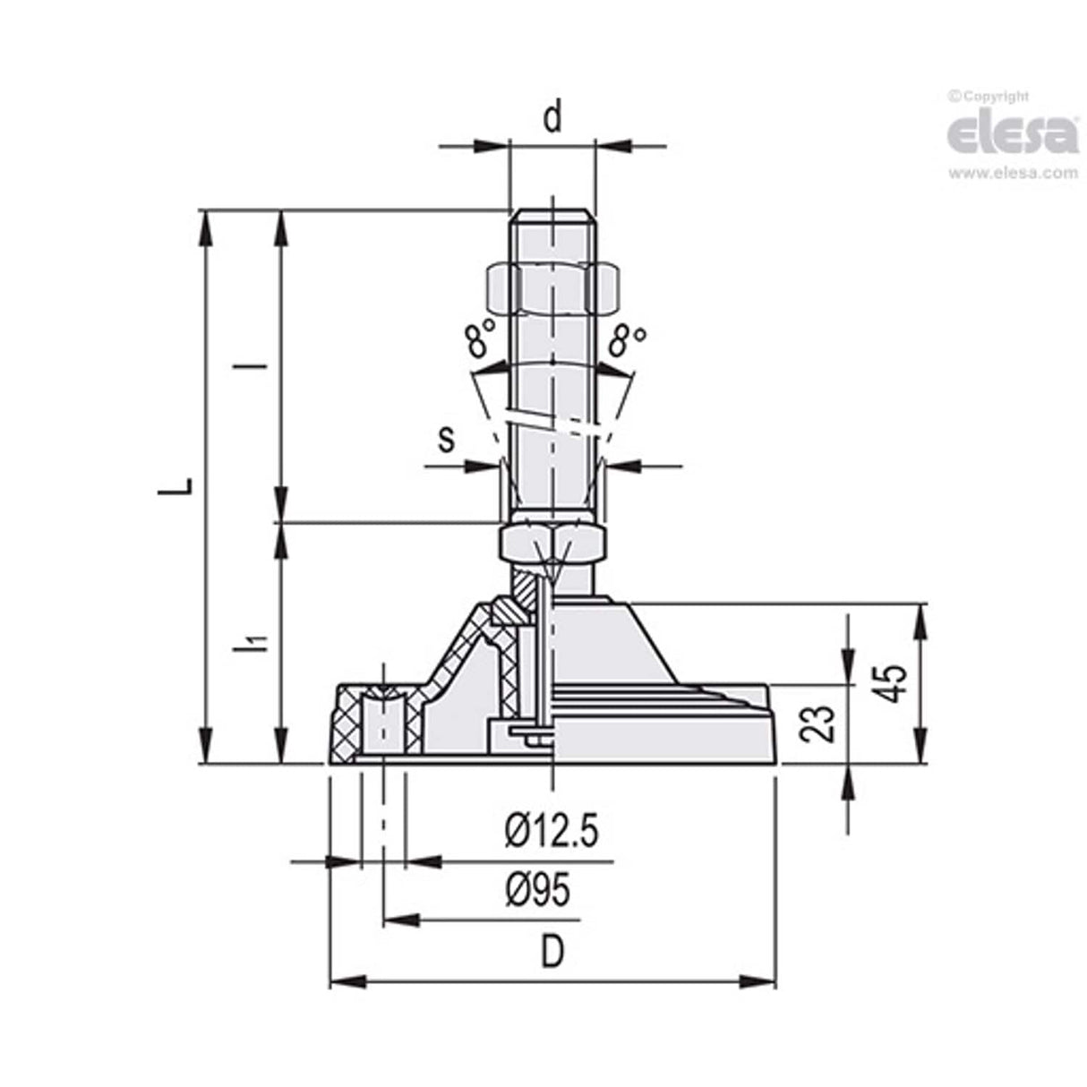 Levelling feet, ground mounting-LV.F-125-ACV-M24x186