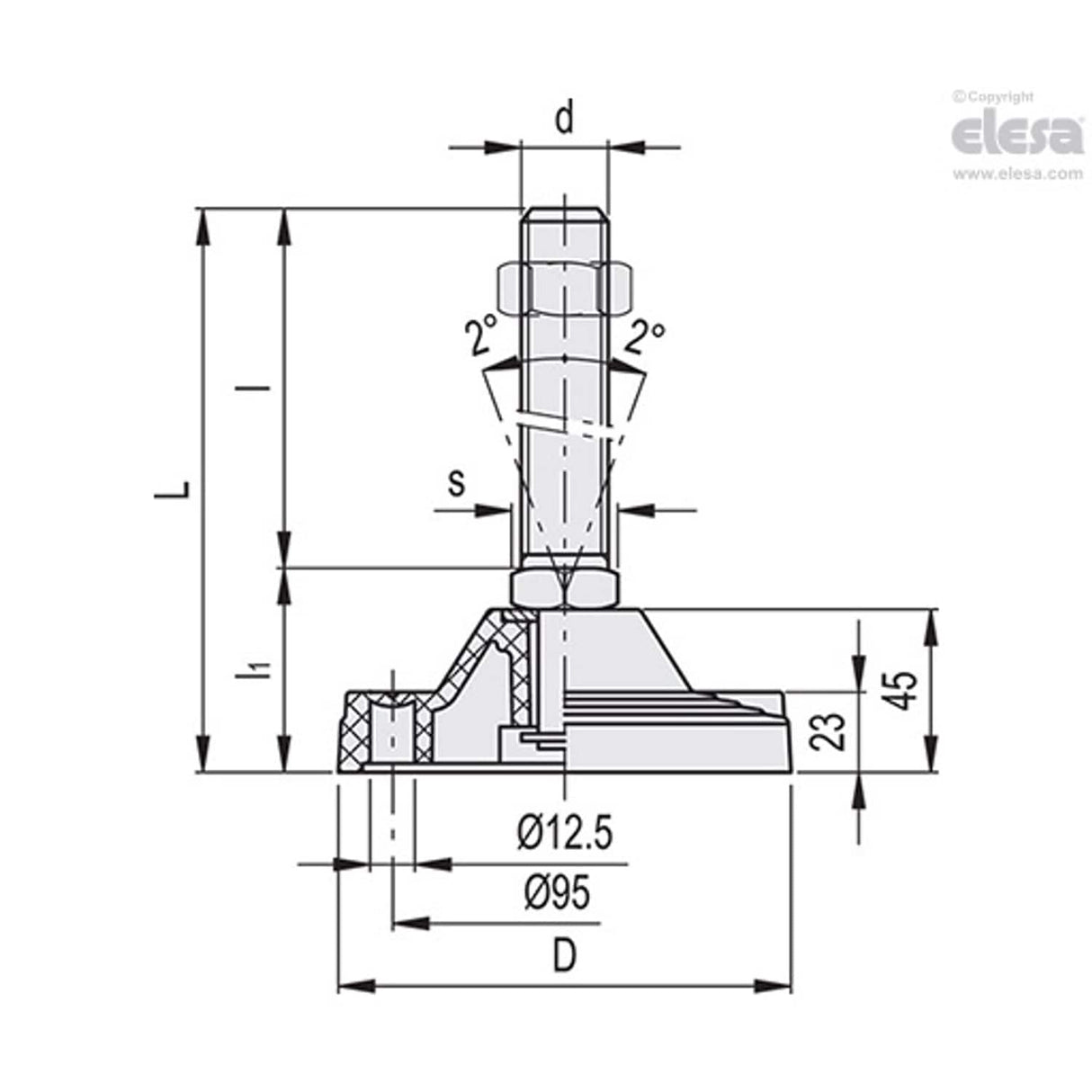 Levelling feet, ground mounting-LV.F-125-APS-M20x155