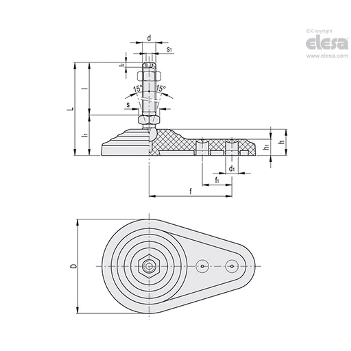 Levelling feet, ground mounting-LV.FO-60-14-M10x43