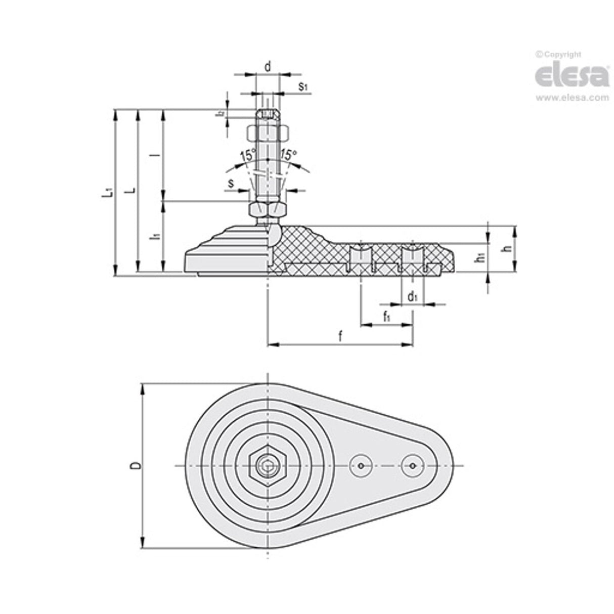 Levelling feet, ground mounting-LV.FO-80-14-AS-M16x148