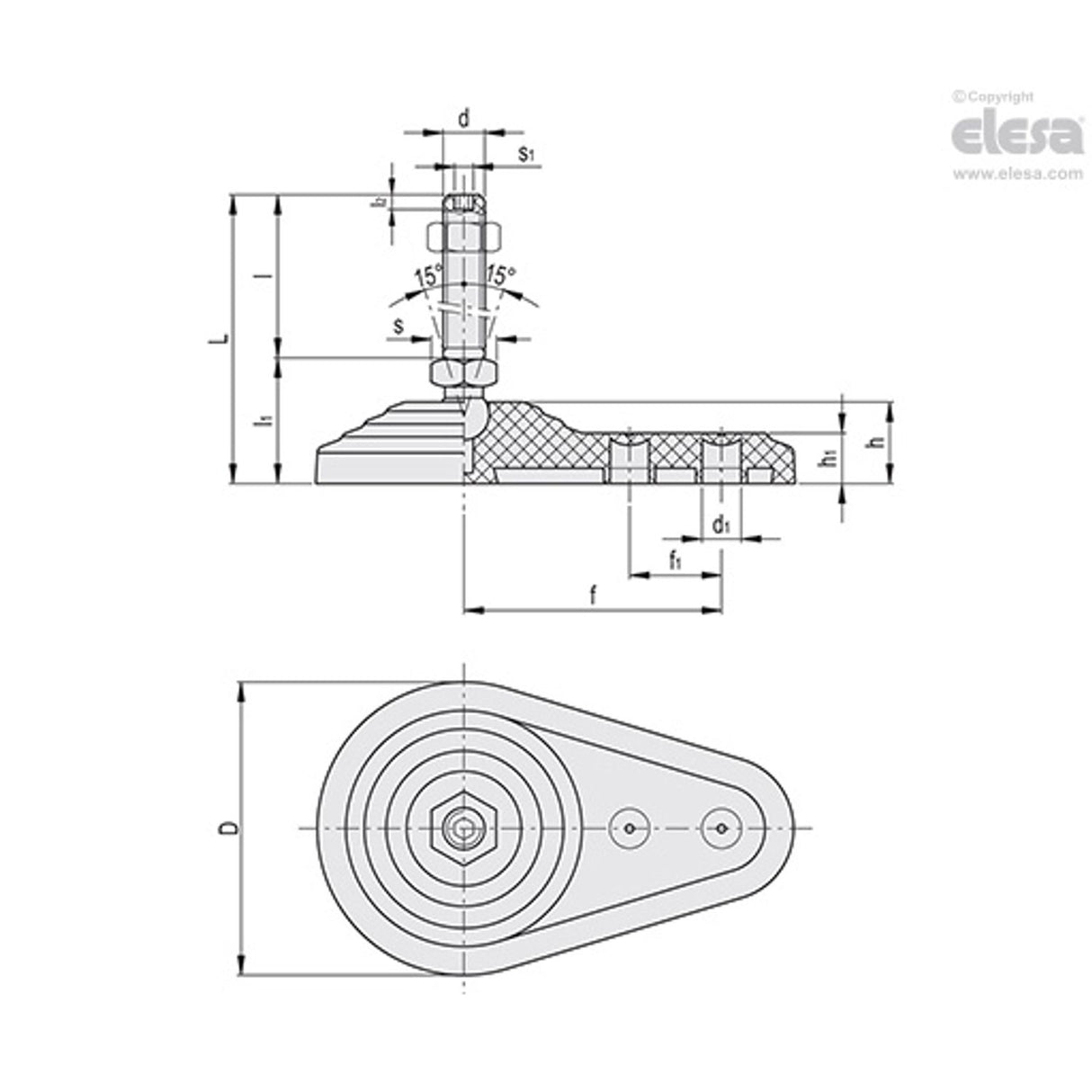 Levelling feet, ground mounting-LV.FO-80-14-M12x43