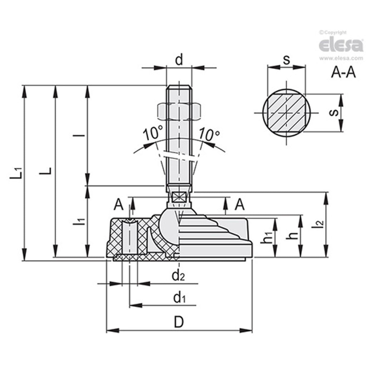 Levelling feet, ground mounting-LVQ.F-100-14-AS-SST-M16x168
