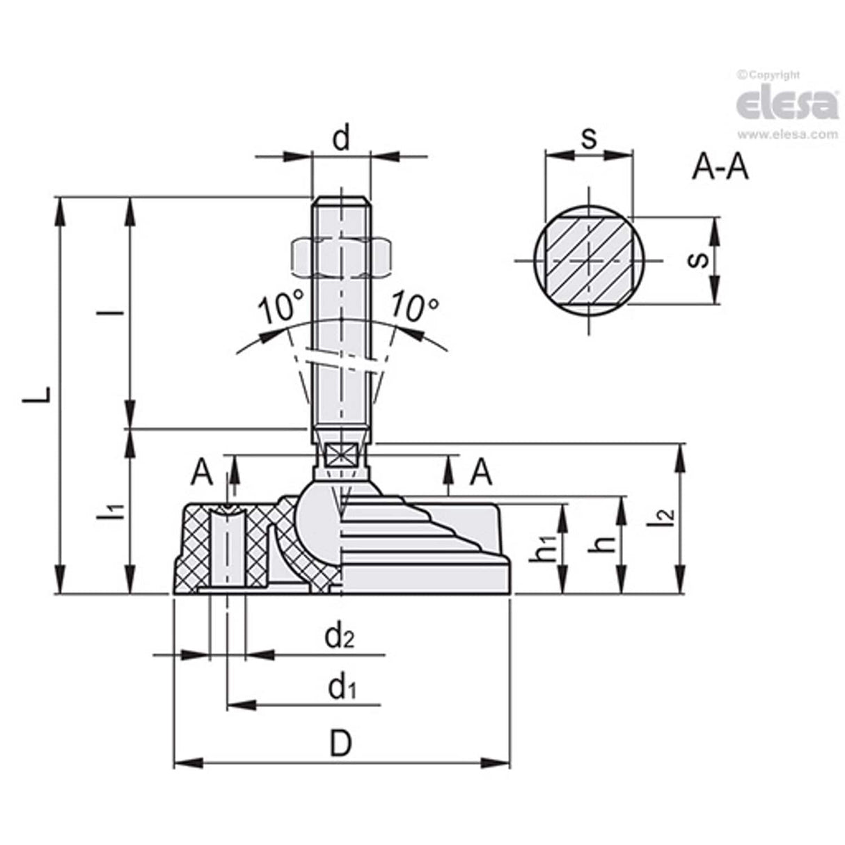 Levelling feet, ground mounting-LVQ.F-100-14-SST-M20x150