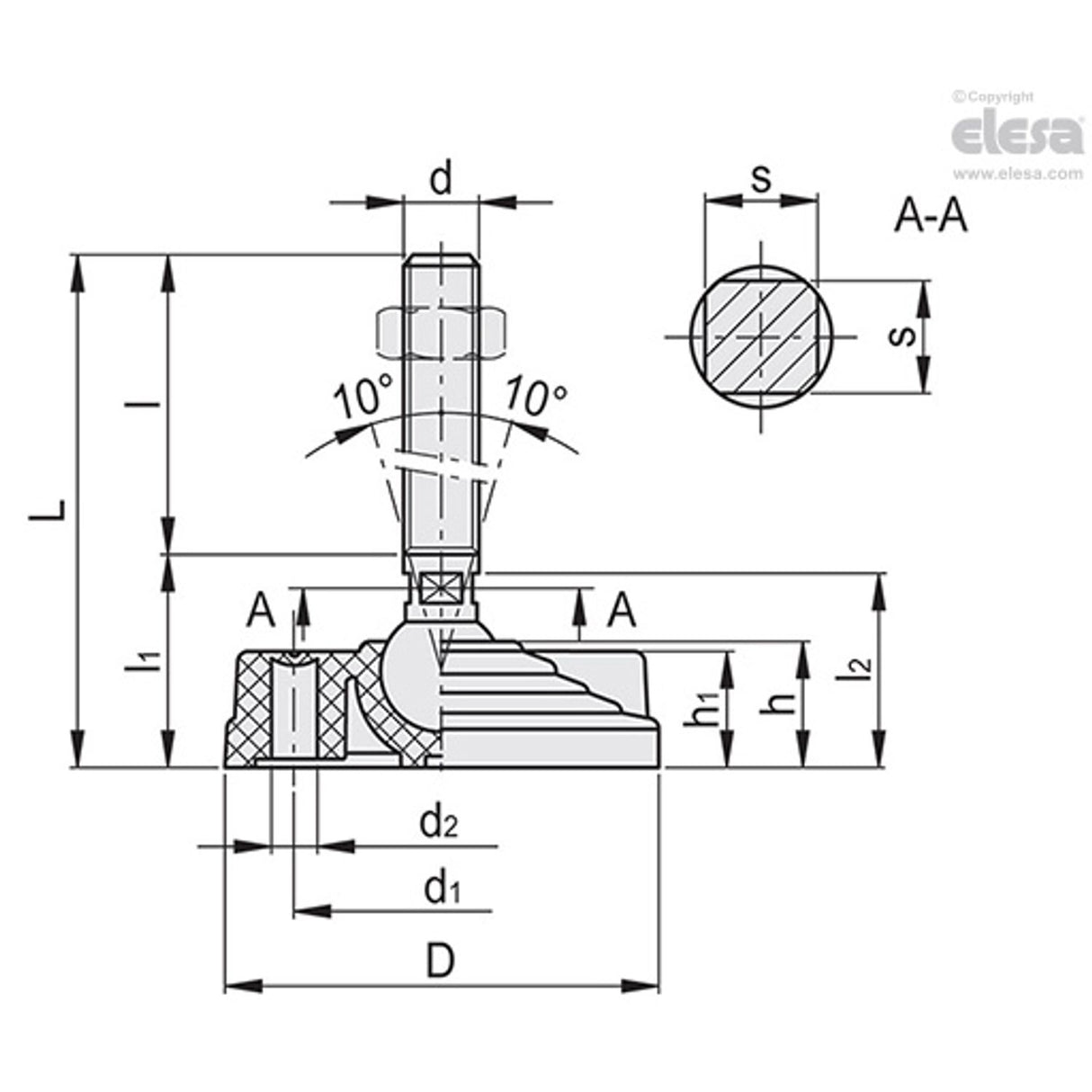 Levelling feet, ground mounting-LVQ.F-80-14-SST-M16x68