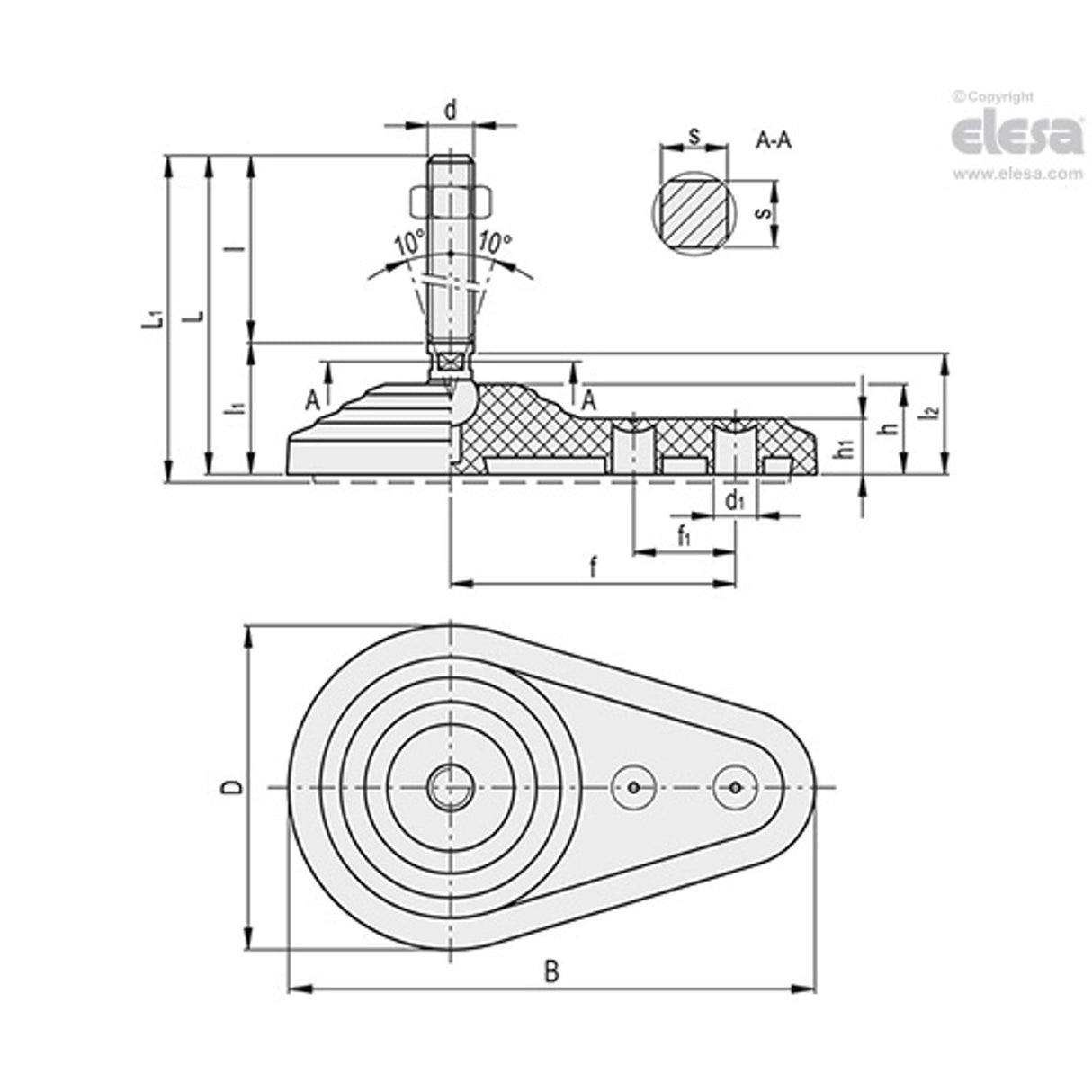 Levelling feet, ground mounting-LVQ.FO-60-14-AS-SST-M16x68
