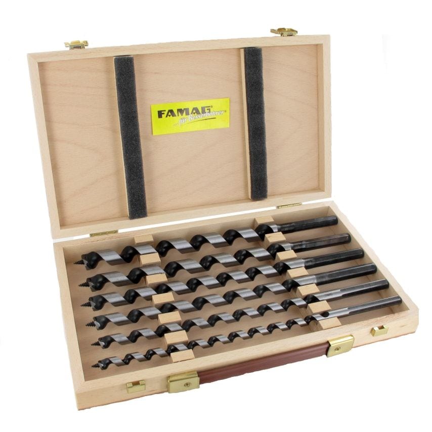 Lewis Auger Bit Set of 6 Pieces OAL 235mm in Wooden Case, 1410201