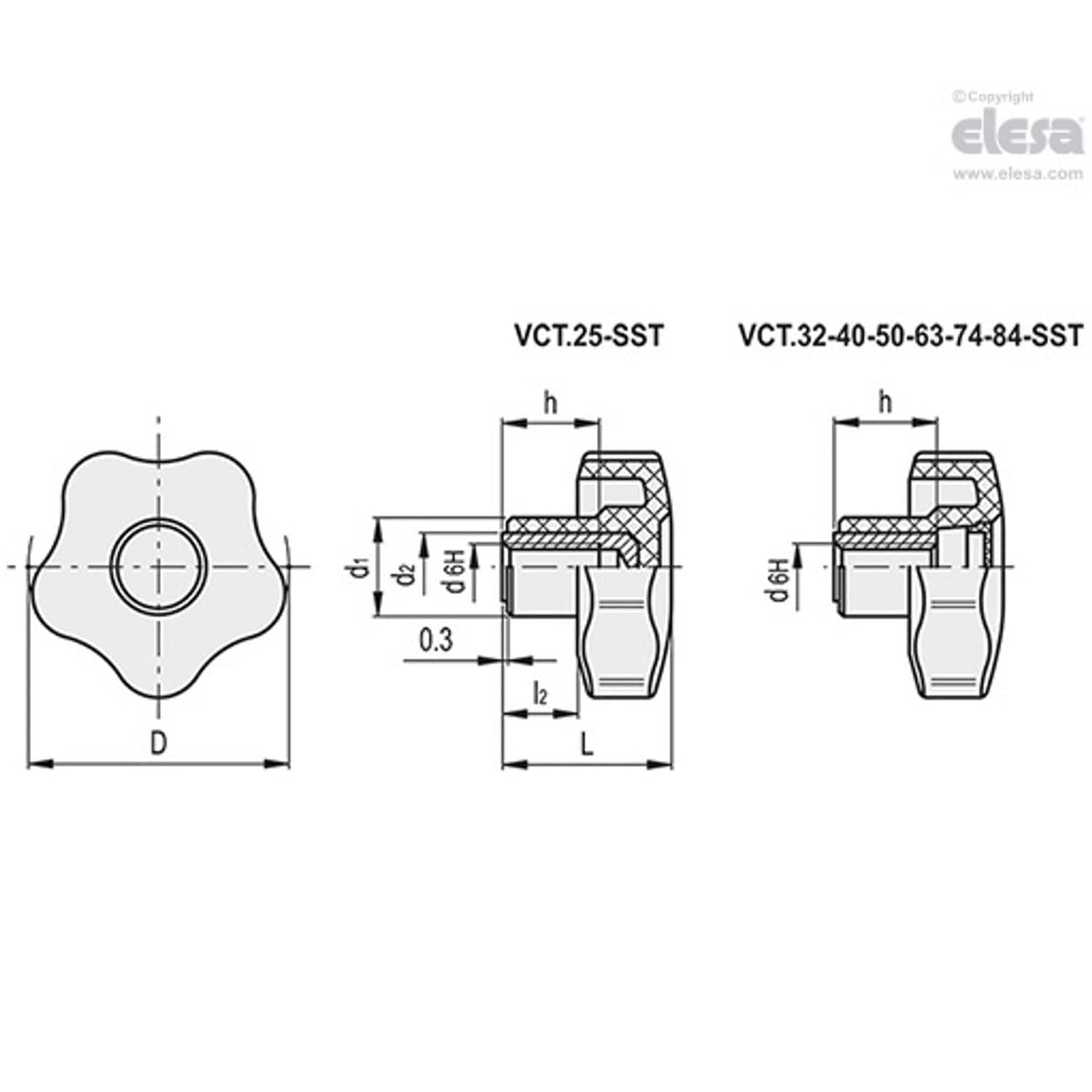 Lobe knob-VCT.40-SST-M6-C17 Green