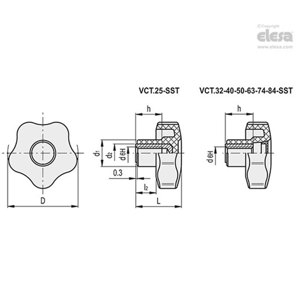 Lobe knob-VCT.84-SST-M16-C5 Blue