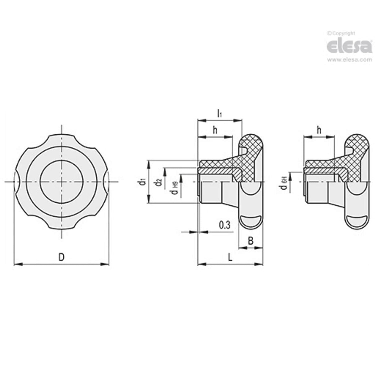 Lobe knob-VL.155/60 B-M10