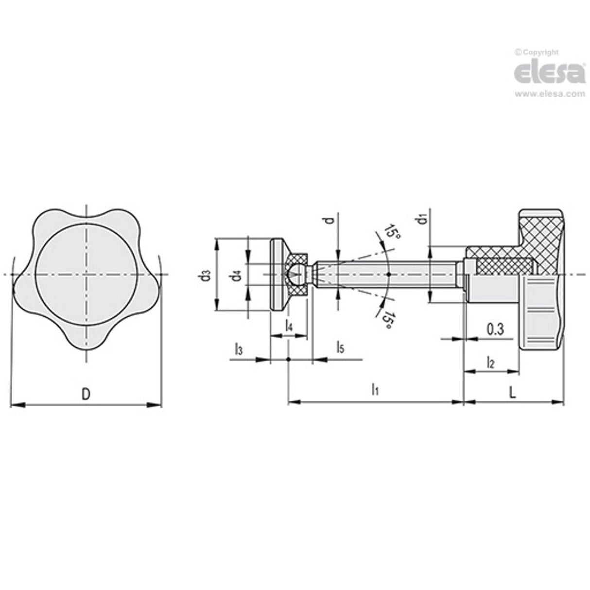 Lobe knob with locking pad-VC.692/40-SST-p-M8x40-SV32