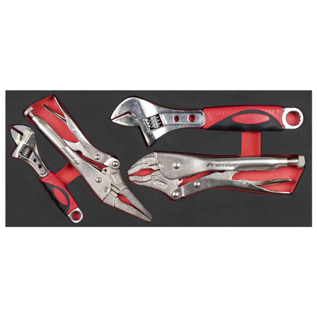 Locking Pliers & Adjustable Wrench Set with Tool Tray 4 Piece