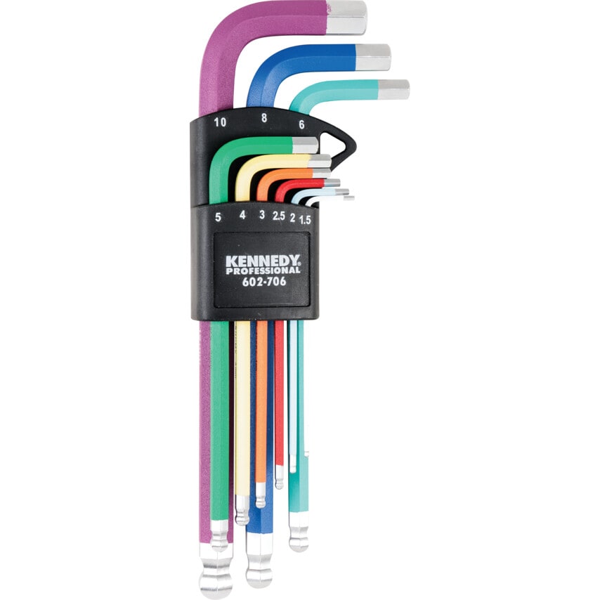 Long Arm Ball Point Hex Key Set 1.5-2-2.5-3-4-5-6-8-10mm (9-PC)