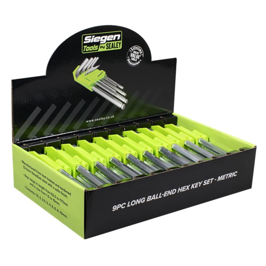 Long Ball-End Hex Key Set 9pc - Display Box of 10