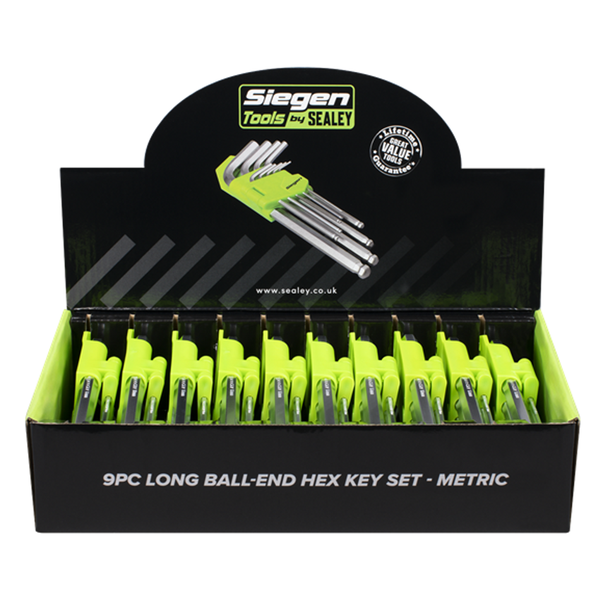 Long Ball-End Hex Key Set 9pc - Display Box of 10