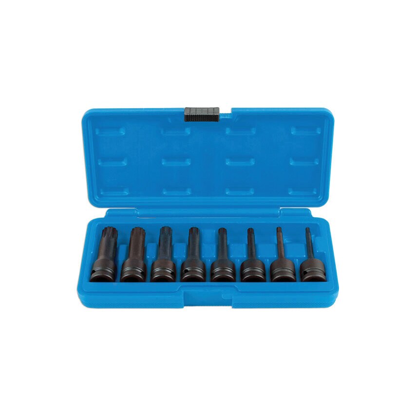 Long Impact Tamperproof Spline Socket Bit Set 1/2"D 8 Piece