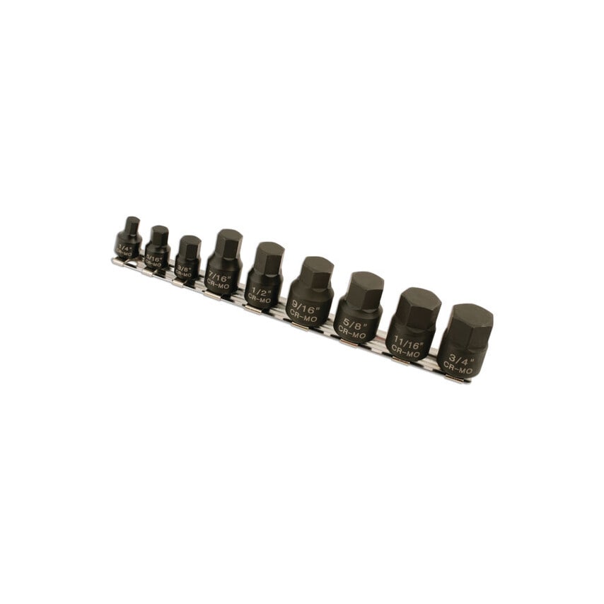 Low Profile Impact AF Hex Socket Bit Set 1/4"D 3/8"D 9 Piece