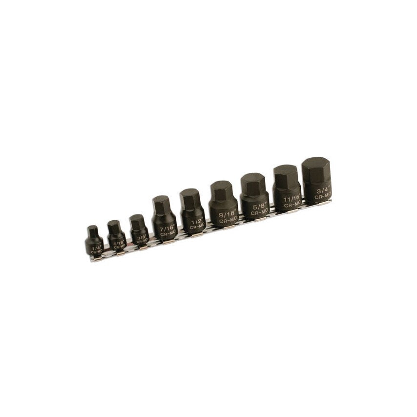 Low Profile Impact AF Hex Socket Bit Set 1/4"D 3/8"D 9 Piece