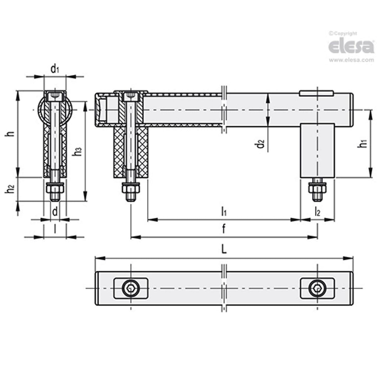 M1066 Tubular handles Technopolymer aluminium stainless steel Aluminium tube with coating in metalflake graphite colour front mounting M.1066 FM/30-600