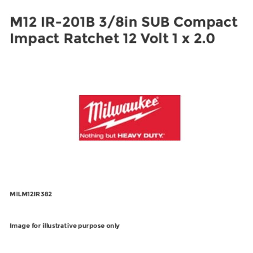 M12 IR-201B 3/8in SUB Compact Impact Ratchet 12 Volt 1 x 2.0 MILM12IR382
