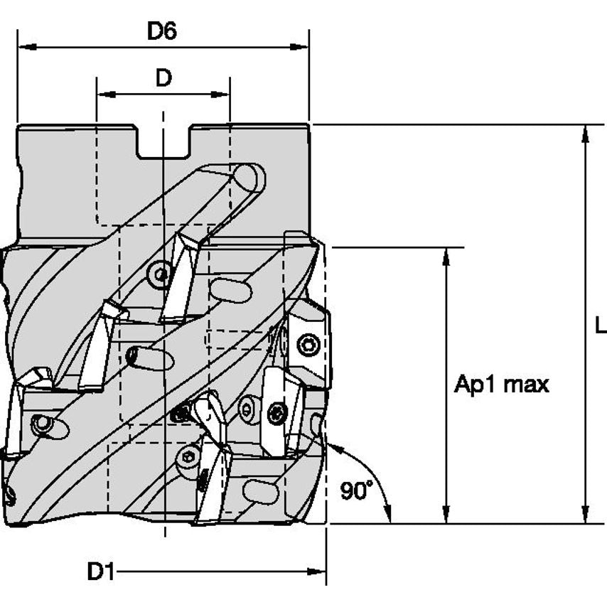 M1H50T3R65A22S90ED14C9 Mill 1-14 Helical Shell Mill D