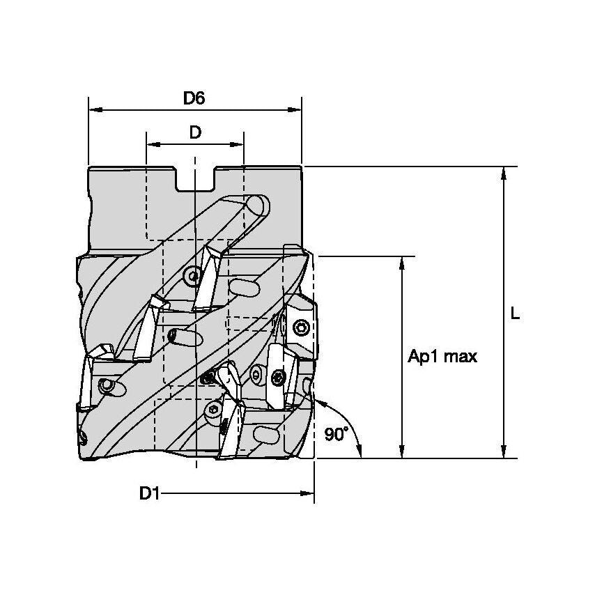 M1H63T3R75A27S90ED14C12 Helical Shell Mill D=63 Z=3