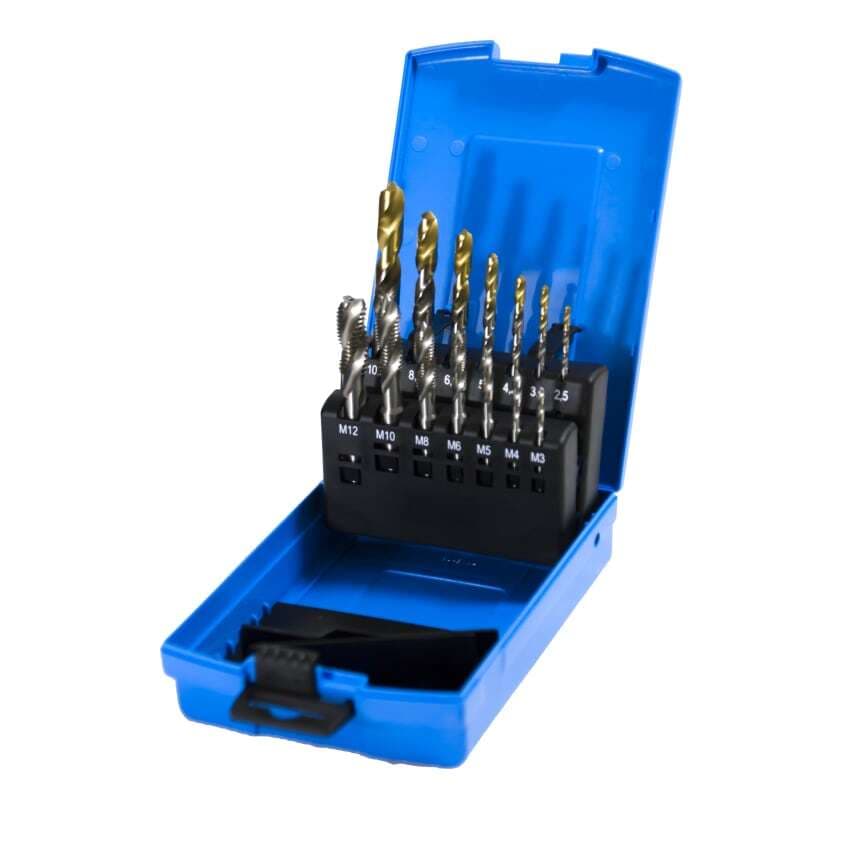 M3-M12 HSS TiN Tipped Drill & B/F Spiral Flute Tap Set