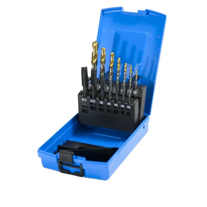 M3-M12 HSS TiN Tipped Drill & Spiral Point P1 Tap Set