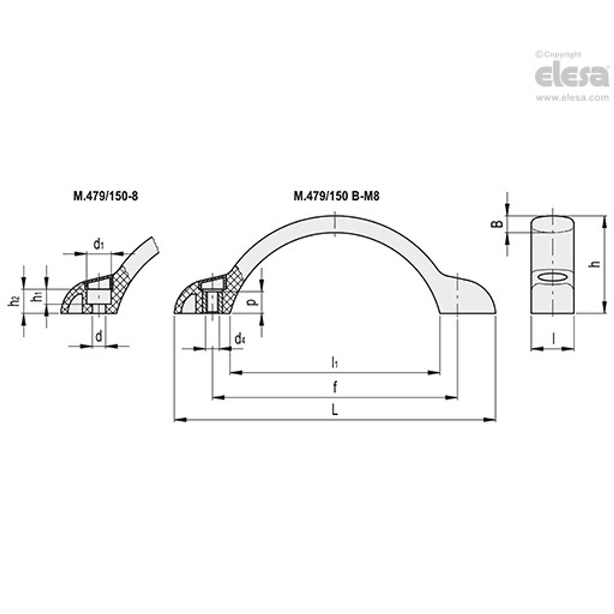 M479 Bow handles Technopolymer M.479/150-8-C6