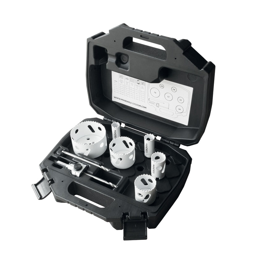 MXqs Plumber Kits - SpeedXcut M42 Bi-Metal 6 Piece Set & Case MXqs arbor with HSS drill (chuck HEX8.5 - 11/32"PB)