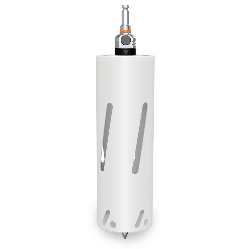 MXqs SpeedXcut Xtra Deep 300mm Bi-Metal M42 44mm Extra Long Hole Saw & Arbor Including Guide Pin (White)