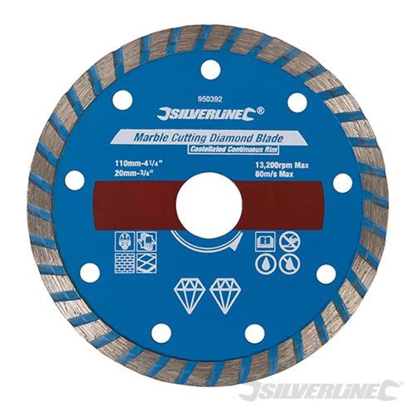Marble Cutting Diamond Blade 110 X 20mm Castellated Continuous Rim