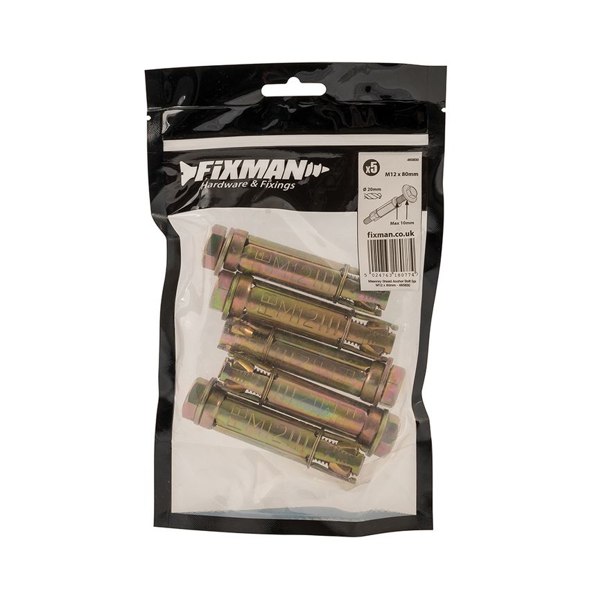 Masonry Shield Anchor Bolts M12 - 10 X 80mm 5pk