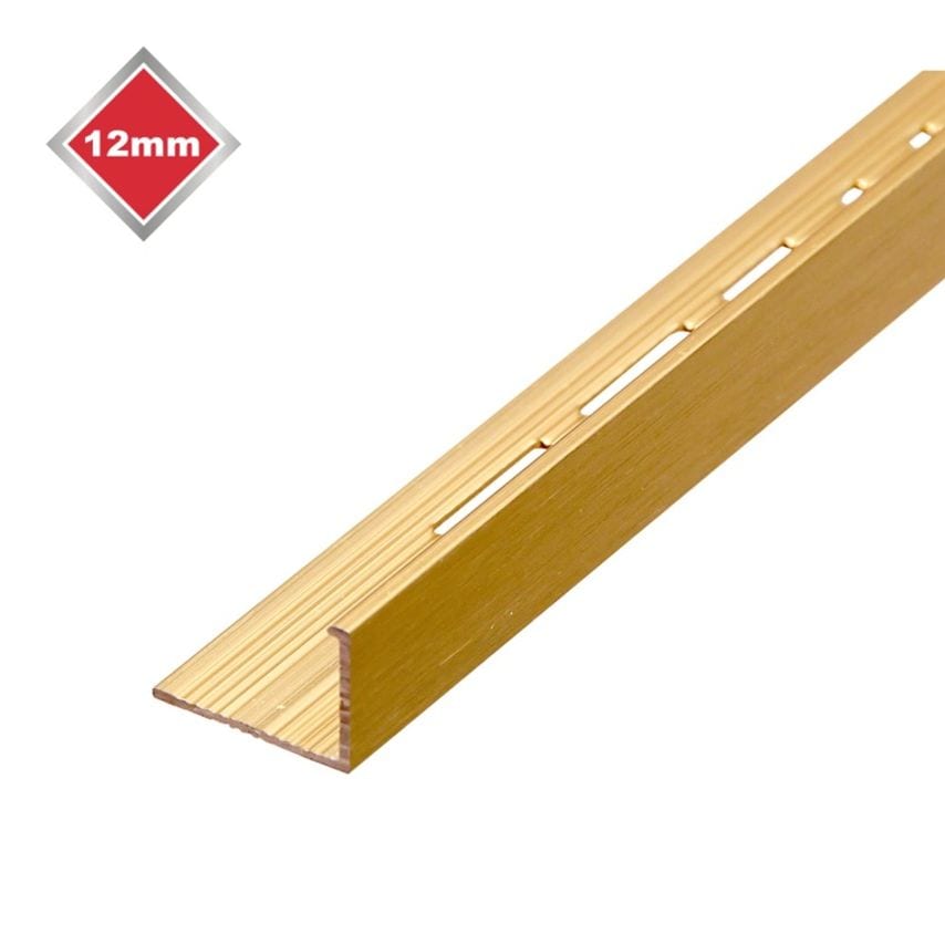 Matt Brushed Gold Effect Metal Tile Trim L Profile 12mm x 2.44m