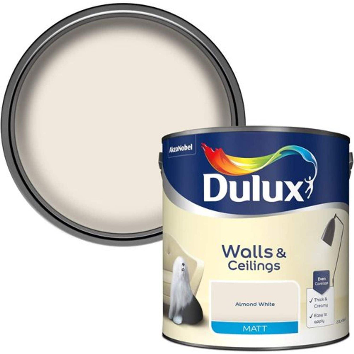 Matt Emulsion Paint for Walls and Ceilings - Almond White - 2.5L