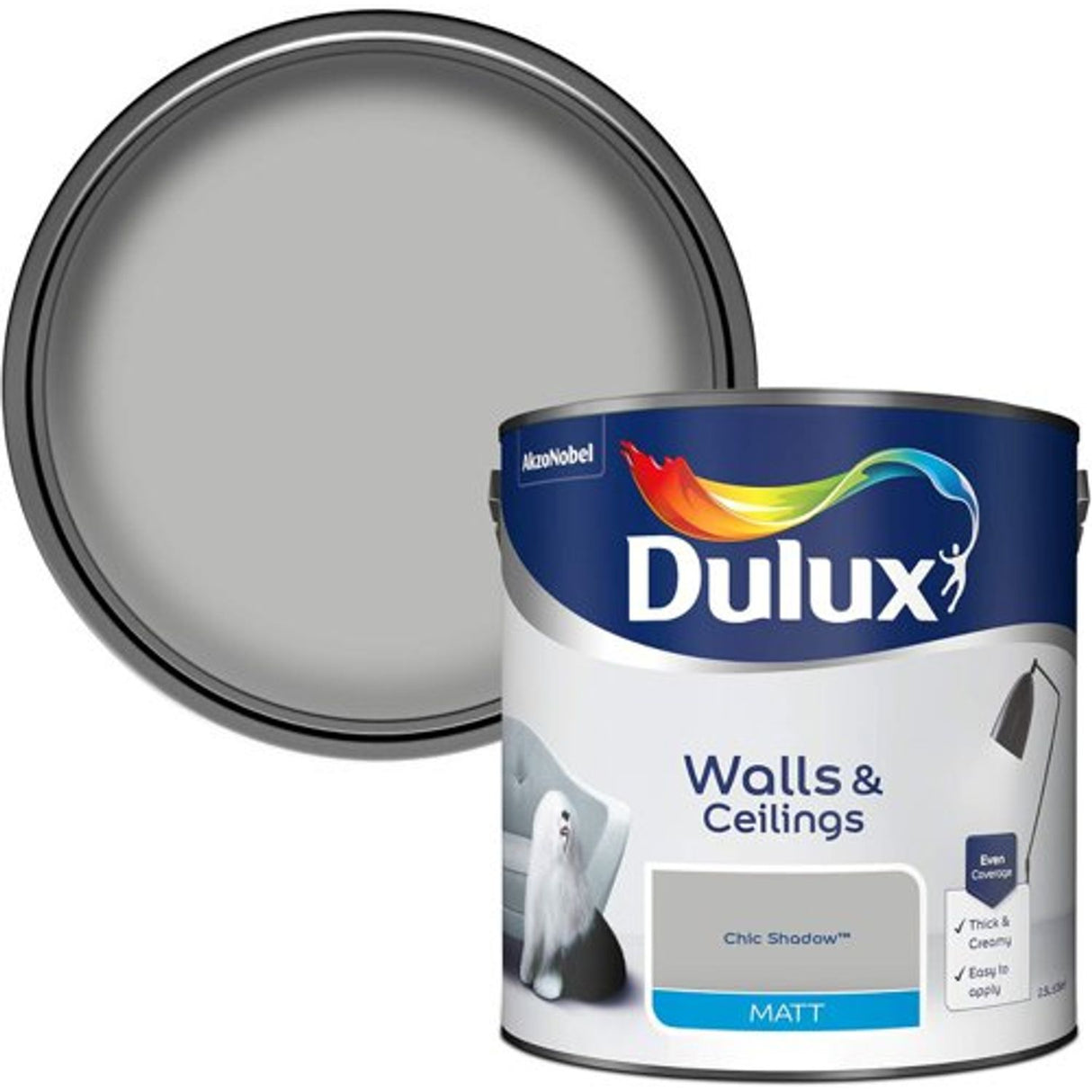 Matt Emulsion Paint for Walls and Ceilings - Chic Shadow 2.5L