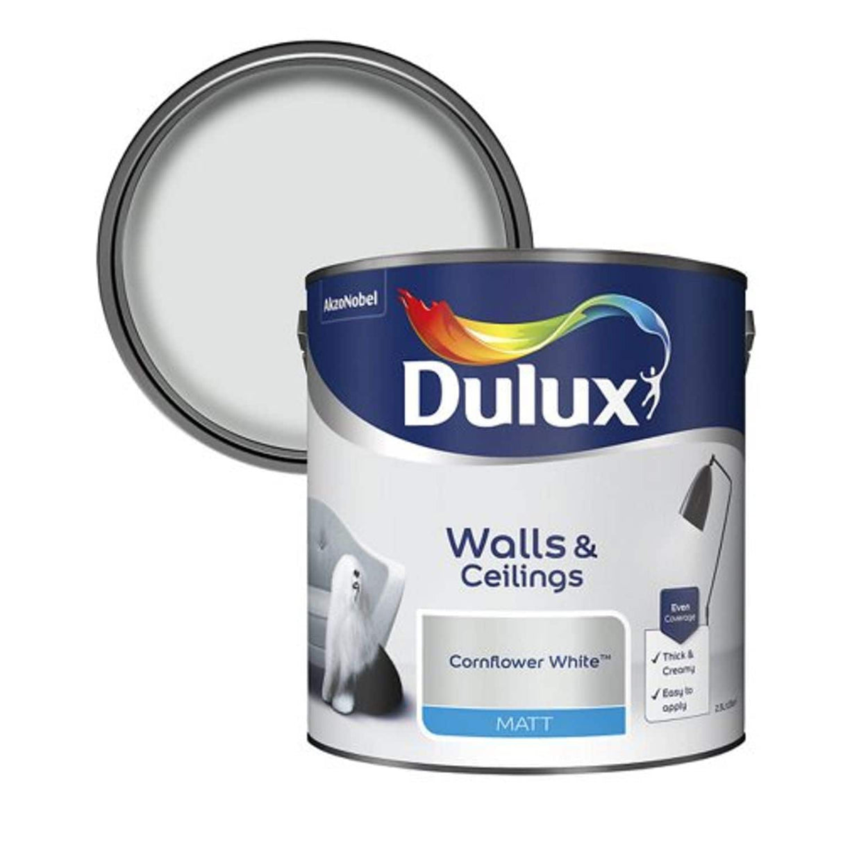 Matt Emulsion Paint for Walls and Ceilings - Cornflower White - 2.5L