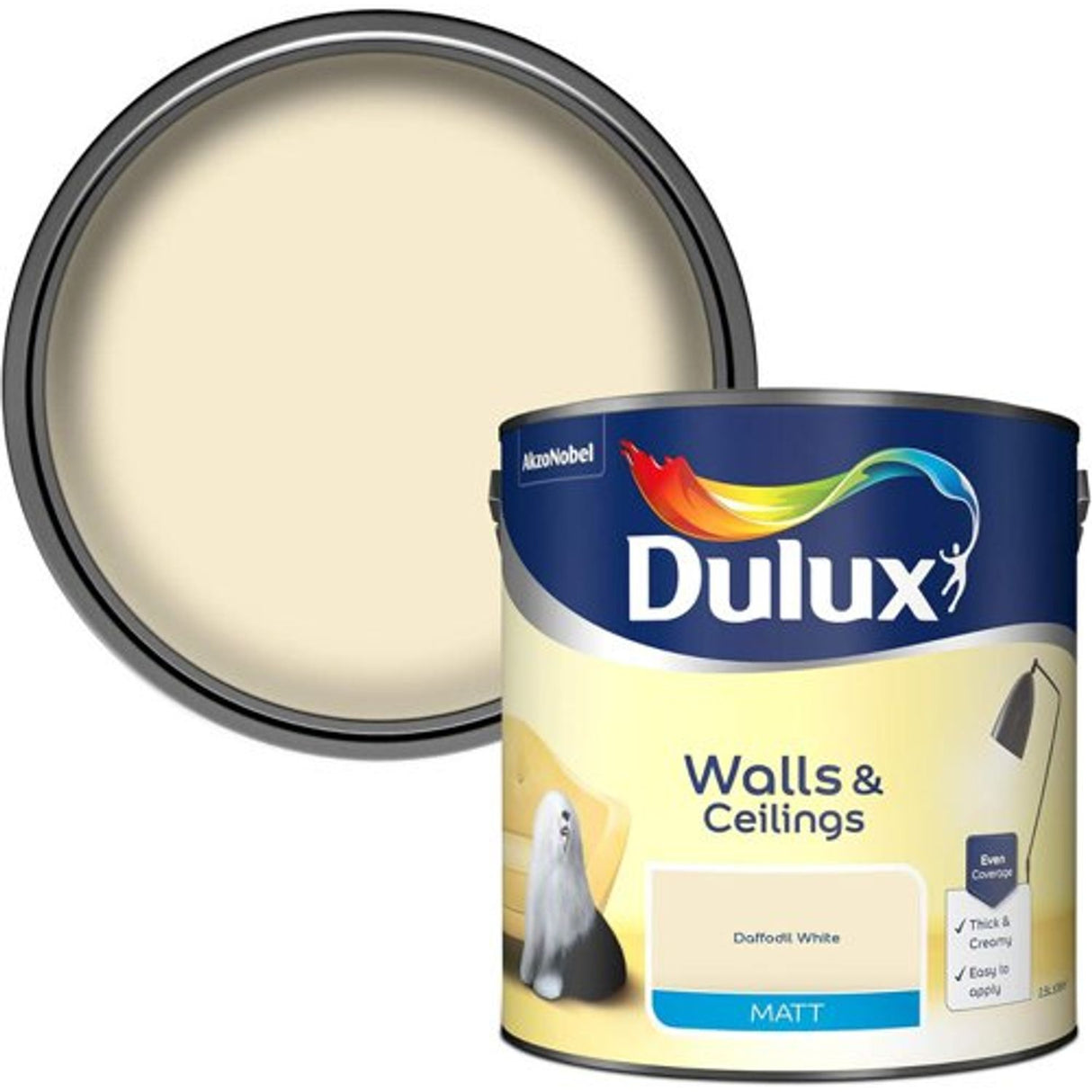 Matt Emulsion Paint for Walls and Ceilings - Daffodil White - 2.5L