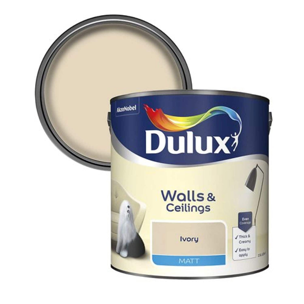 Matt Emulsion Paint for Walls and Ceilings - Ivory - 2.5L