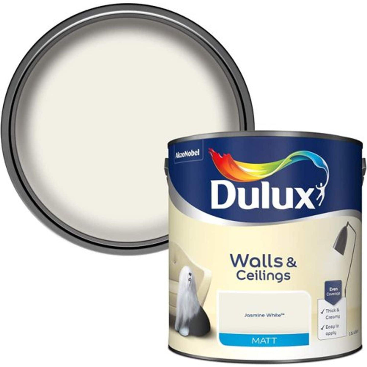 Matt Emulsion Paint for Walls and Ceilings - Jasmine White - 2.5L