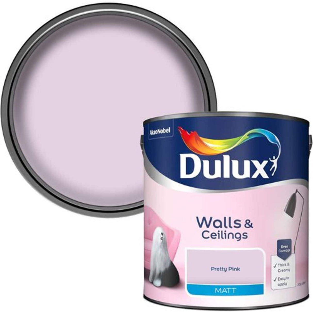 Matt Emulsion Paint for Walls and Ceilings - Pretty Pink - 2.5L