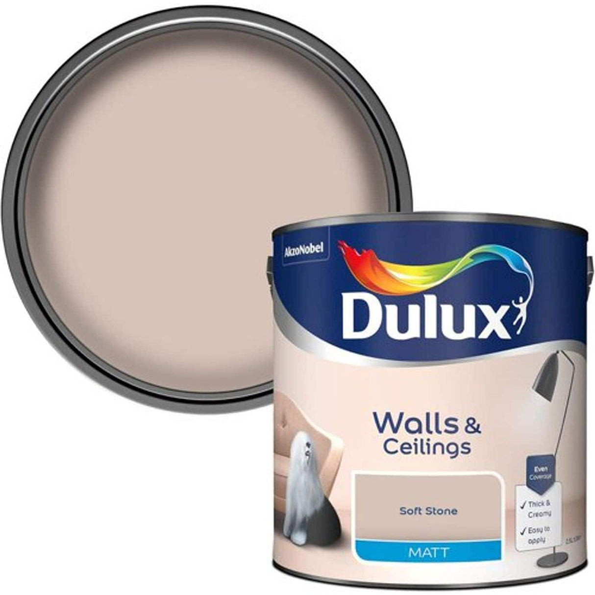 Matt Emulsion Paint for Walls and Ceilings - Soft Stone - 2.5L