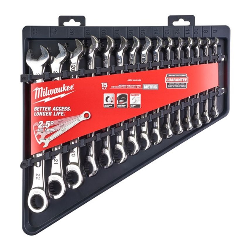 Max Bite Ratcheting Metric Combination Spanner Set (15 Piece)