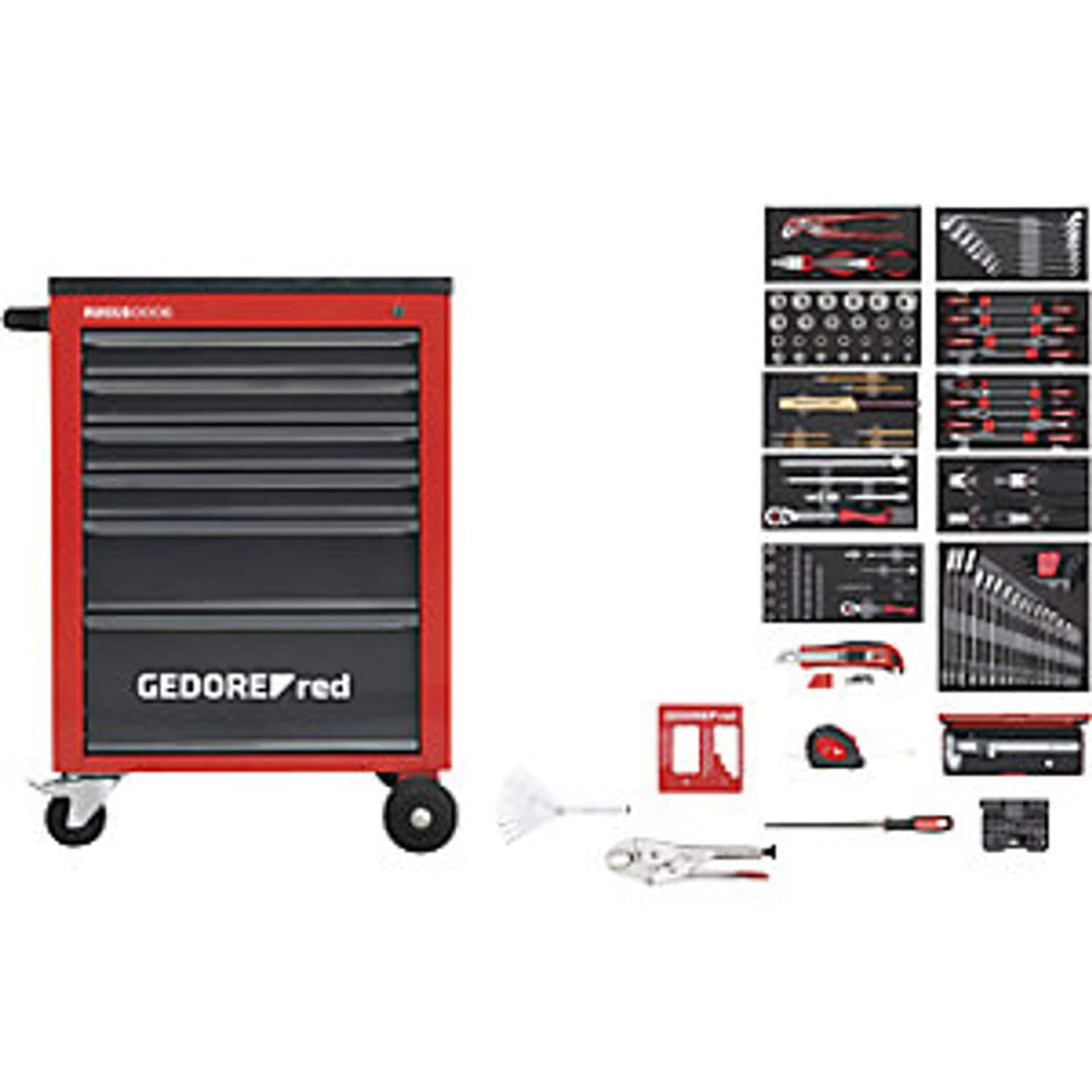 Mechanic Workshop Trolley Fully Equipped 6 Drawers 166 Parts Red/black HxWxD 910 x 628 x 418mm