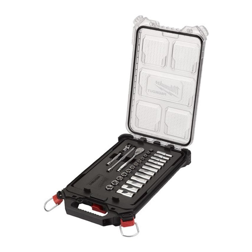 Metric 1/4" Ratchet + Socket Set (28pc In PACKOUT Compact Slim Organiser)