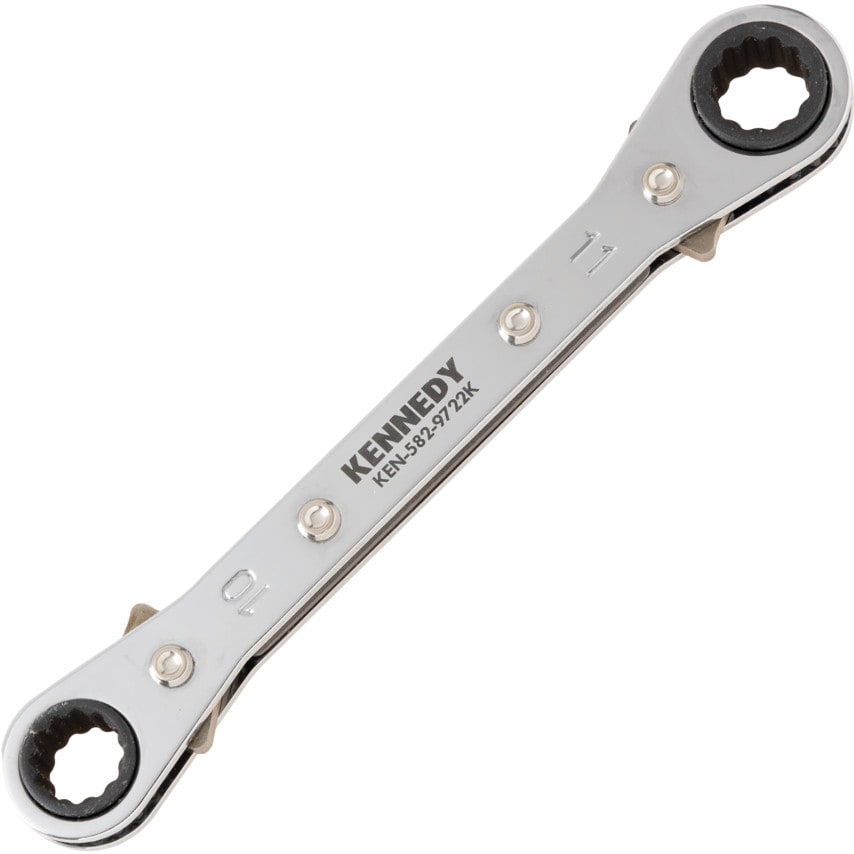 Metric Double End Ring Ratchet Spanner, Chrome Vanadium Steel, Reversible, 10mm x 11mm