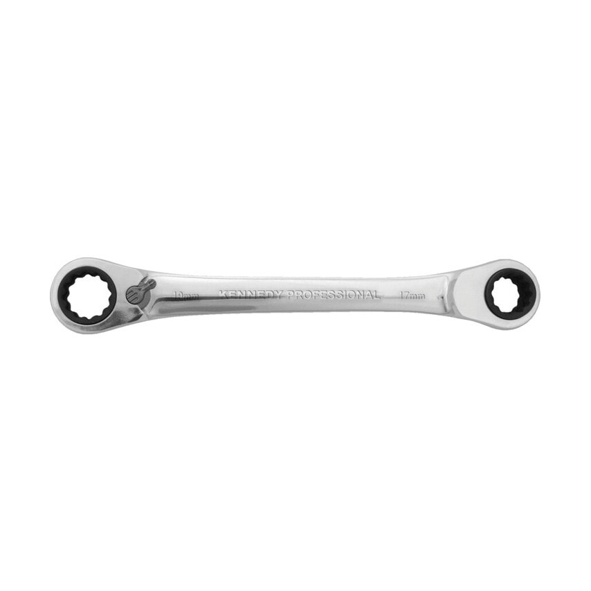 Metric Double End Ring Ratchet Spanner, Chrome Vanadium Steel, Reversible, 16mm x 17mm, 18mm x 19mm