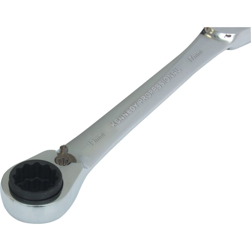 Metric Double End Ring Ratchet Spanner, Chrome Vanadium Steel, Reversible, 16mm x 17mm, 18mm x 19mm